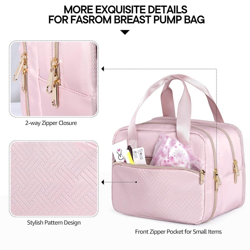 Fasrom Breast Pump Bag with Cooler, Portable Pump Carrying Case for Working Moms, Pink (Bag Only, Patent Design) - Image 4